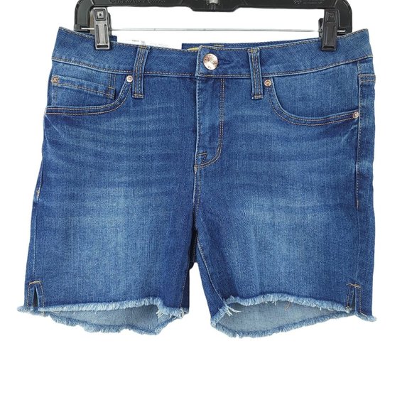 Seven7 Weekend Shorts Women Dark Wash Denim Jean Fray Hem 5" Inseam Stretch Sz 4 - Picture 9 of 10